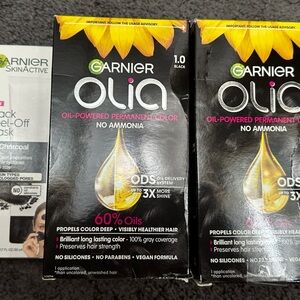 Garnier Black Peel-Off Mask with Charcoal and Olia Permanent Hair Color Set